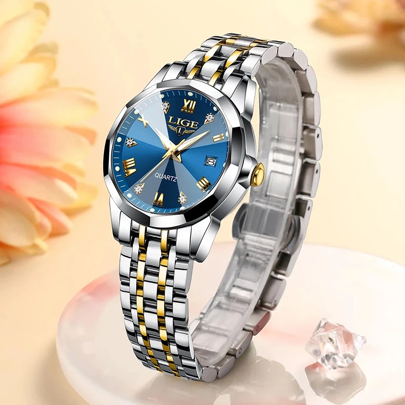 

Женские часы LIGE, круглые, из нержавеющей стали, водонепроницаемые, светящиеся, простые кварцевые часы-браслет для женщин, Reloj Mujer