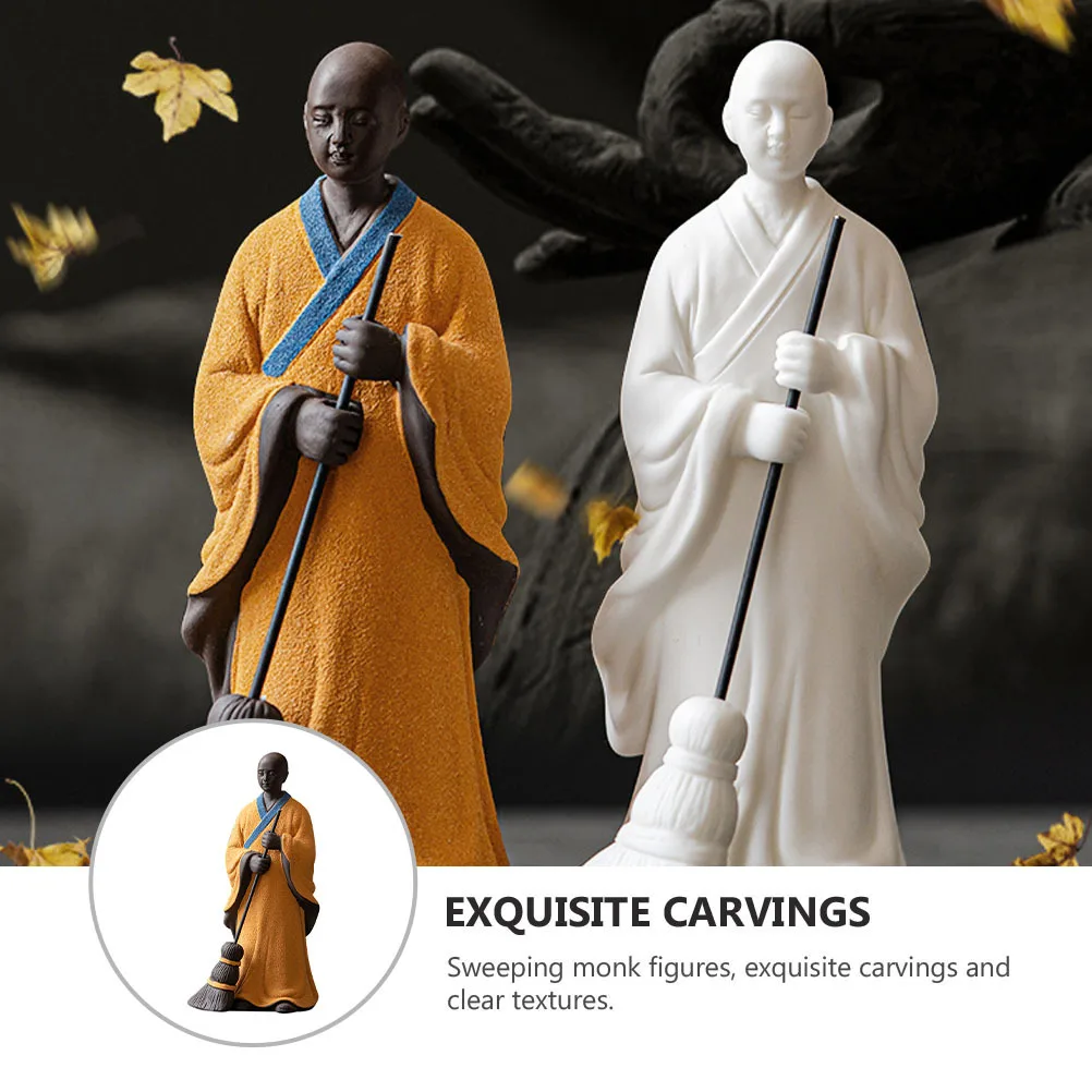 

1Pcs Sweeping Monk Chinese Style Purple Clay Pottery Desktop Ornament Creative Home Office Desk Decoration Blessing