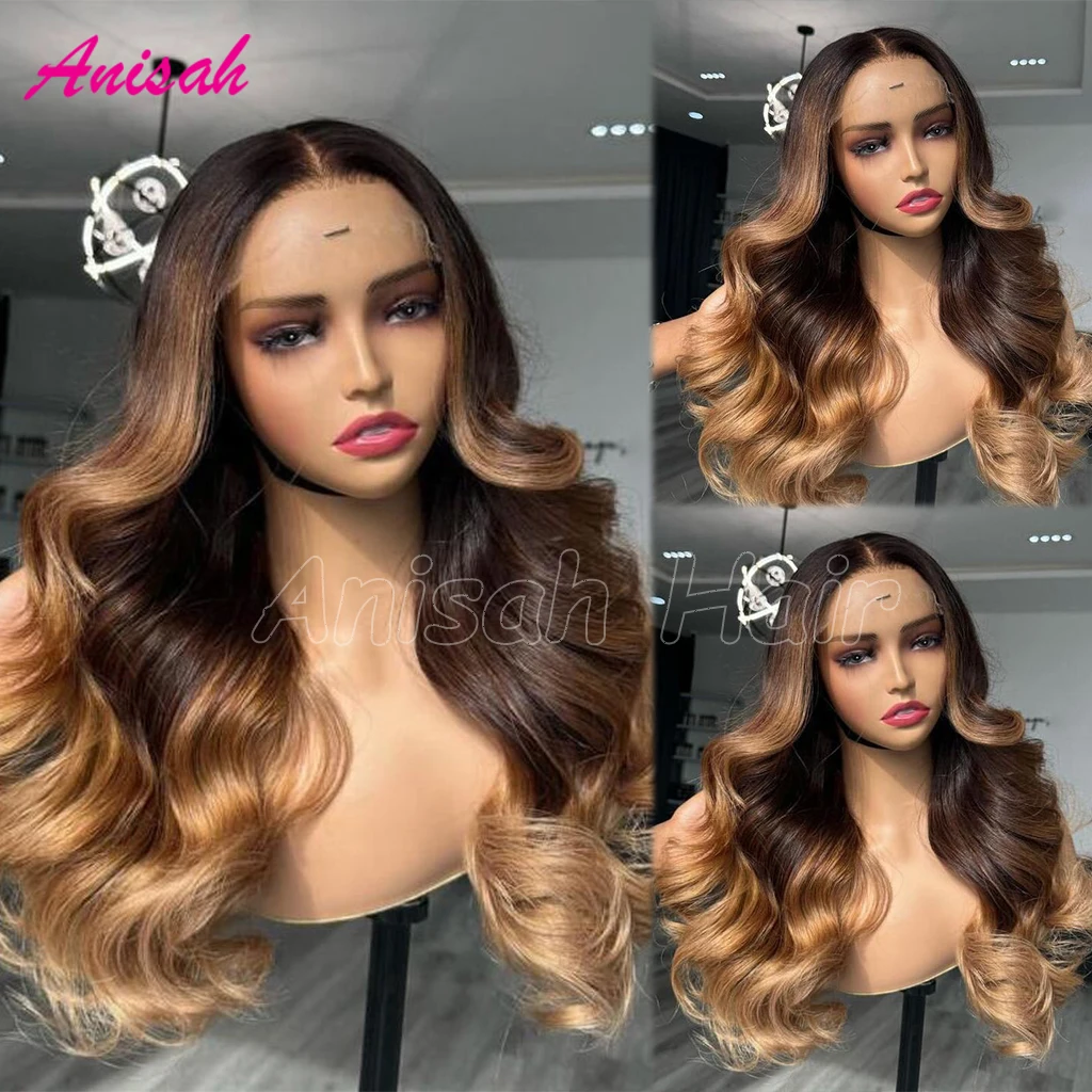 Wig gelombang tubuh Highlight Pirang madu Brasil wig renda rambut manusia HD wig rambut manusia renda transparan untuk wanita