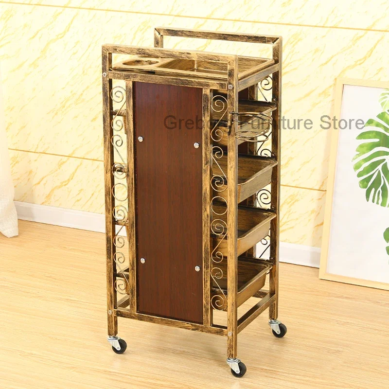 

Retro Professional Beauty Salon Furniture Barber Trolley Auxiliary Cart Aesthetics Rotating Iron Muebles Belleza Hairdresser