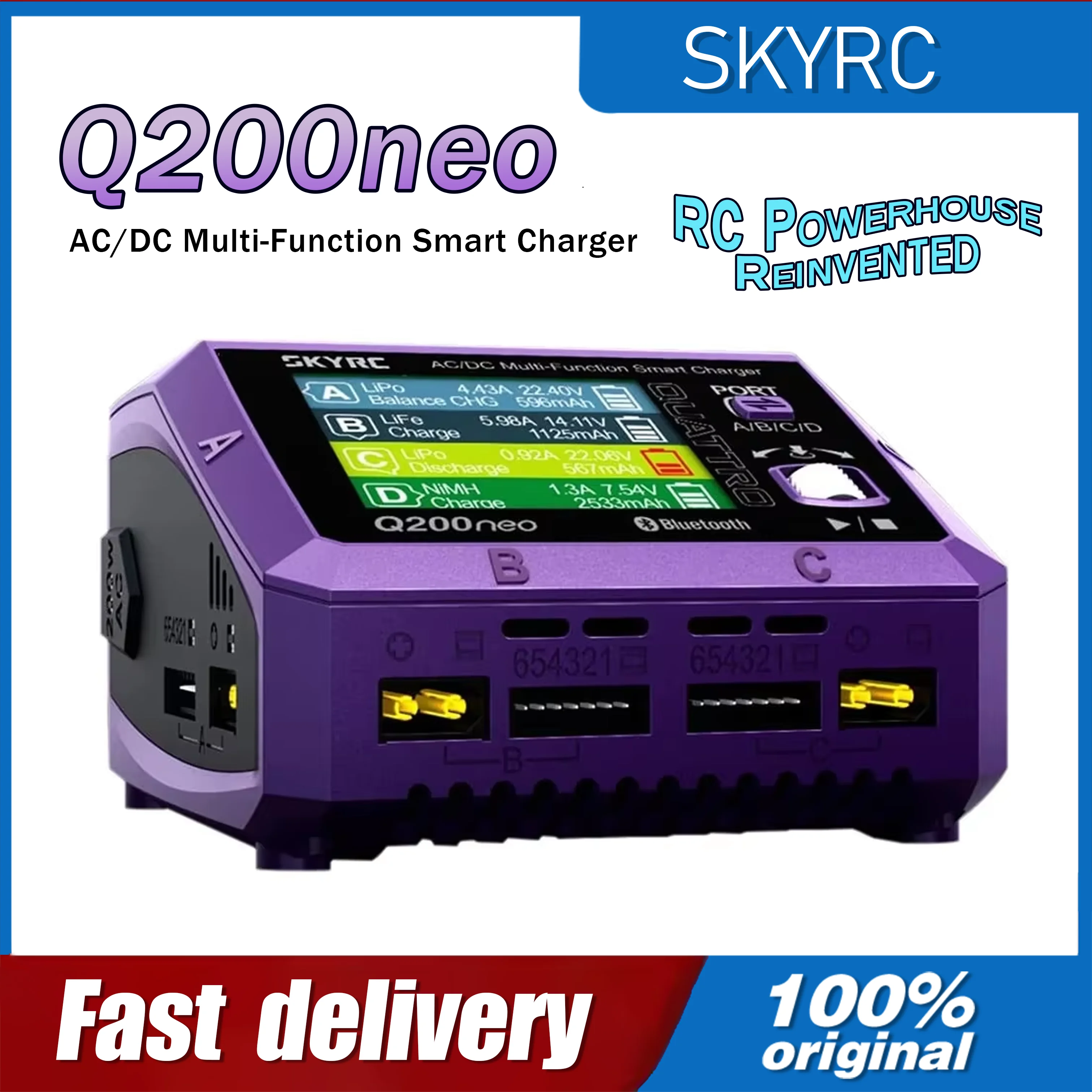

SkyRC Q200neo 4 Channel AC 200W DC 400W 10A*4 Multi-Function Smart Charger for 1-6S Lipo LiHV LiFe LiIon 2-15S NiMH NICD Battery