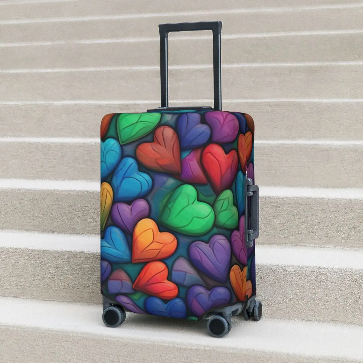 

Colorful Hearts Suitcase Cover Holiday Illustration Colors Love Practical Luggage Supplies Cruise Trip Protector