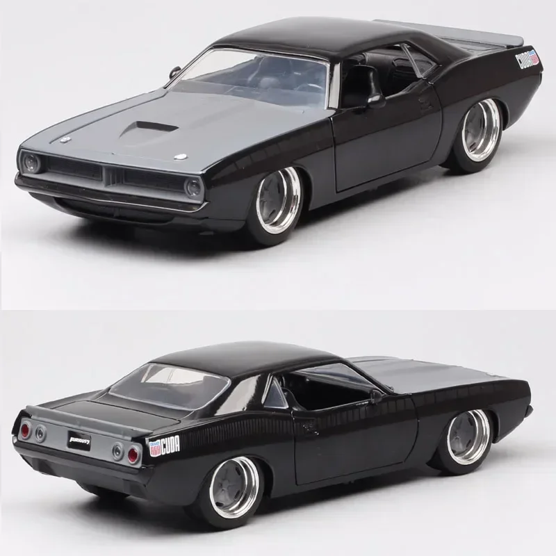 Jada 1:24 1973 Plymouth Barracuda Scale Vintage Diecast Toy Vehicle Metal Pony Auto Muscle Racing Car Model Collectibles