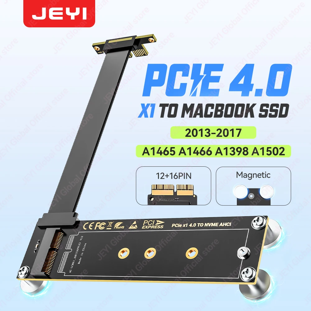 

JEYI Magnetic PCIe 4.0 X1 to Macbook SSD Adapter 16Gbps with 90°Degree Right Angle Design Supports MacBook Air/Pro 2013-2017 SSD