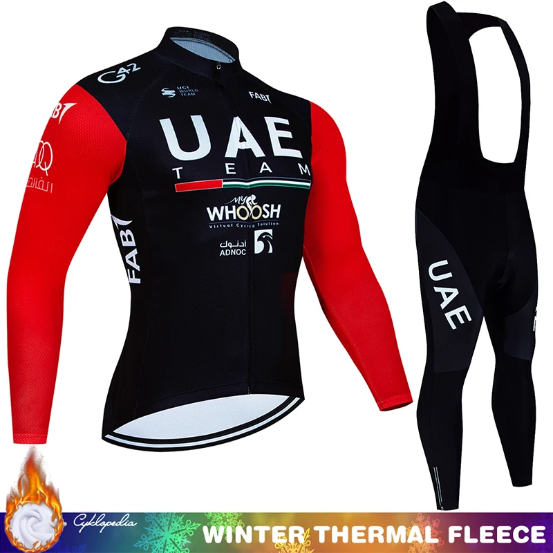 Cycling Clothes Winter Clothing Fleece Jersey Men\'s Mtb Pants 2024 UAE Man Shirt Long Sleeve Thermal Suit Termal Laser Cut Bib