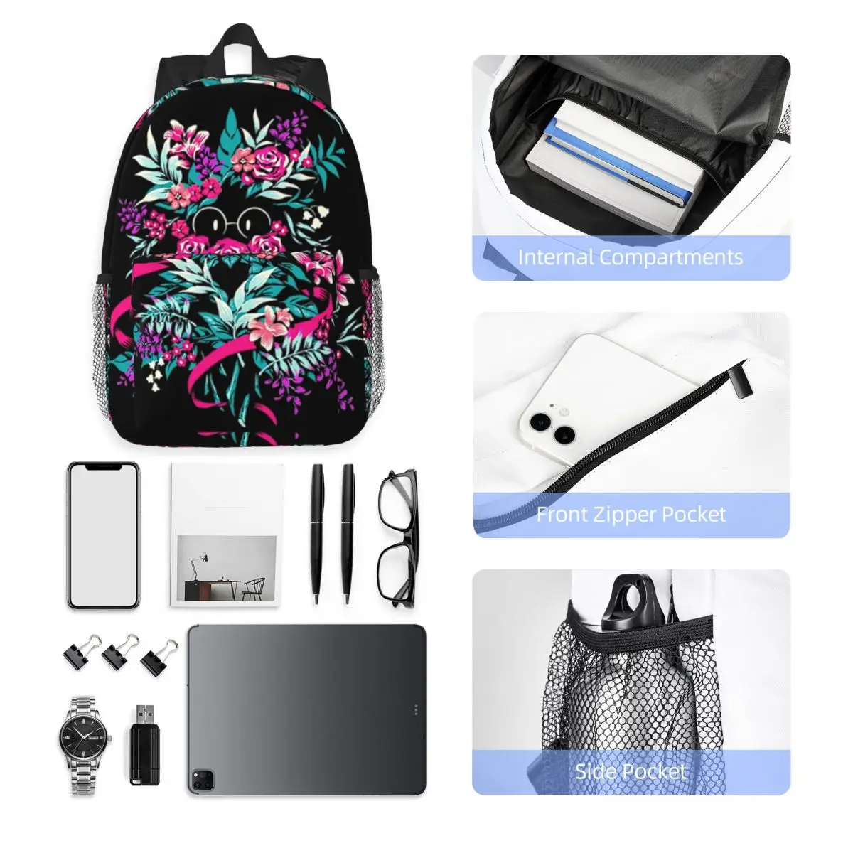 Deltarune Spamton Merch Ralsei Floral Backpack Student Boys Girls BookBag Men Women School Bag Laptop Shoulder Bags