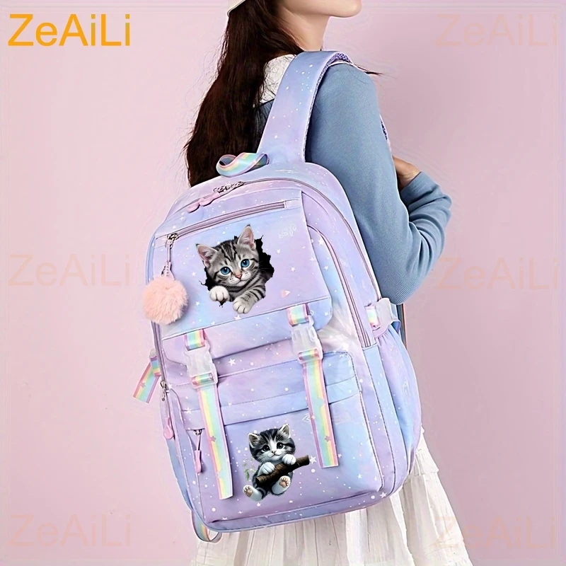 Cute Kitten with Bright Blue Eye Cat Teenager Knapsack Schoolbag Rucksack Mochila Women's Backpack Boys Girls Bookbag Bag