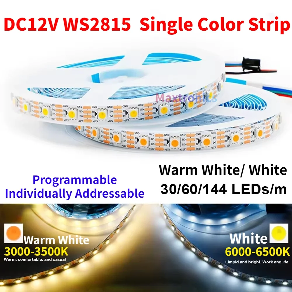 1-5M DC12V WS2815 Single Color Smart Led Strip Light Programmable Individually Addressable Warm White/White Pixel For Home Decor
