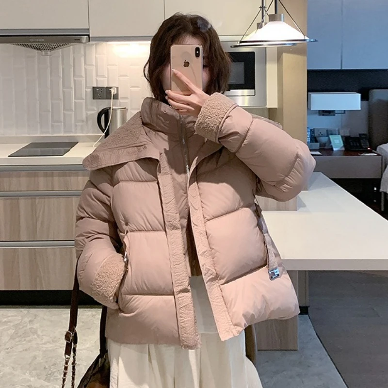 Luxury Down Cotton Jacket for Women Thicken Shearling Short Coat Winter New Stylish Waist-Defining Design Trendy Padded Jacket