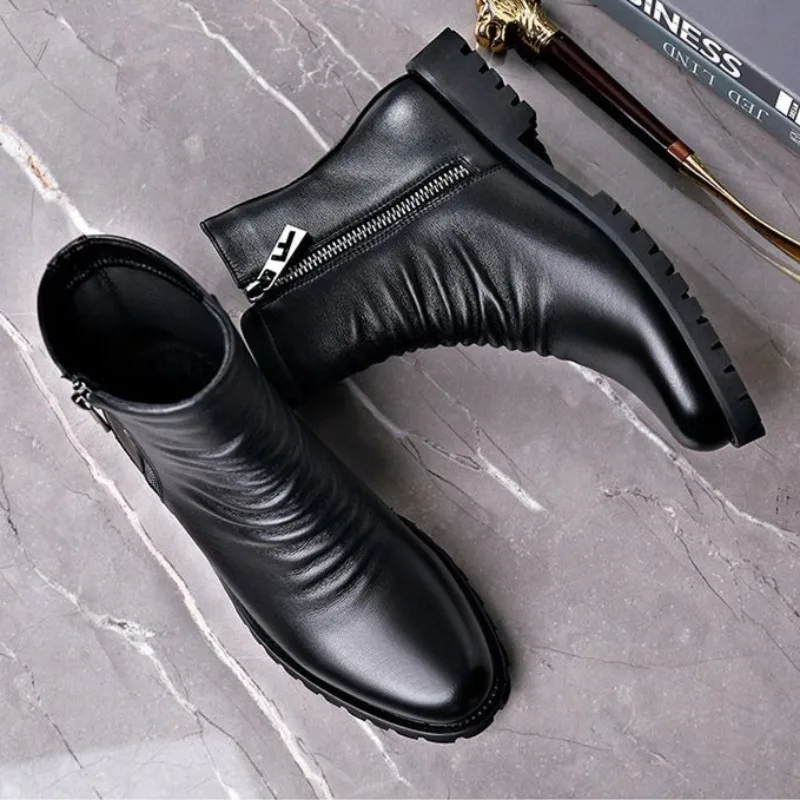 High Quality Men's High Top Boots Genuine Leather Boots Business Boot Fashion Casual Dress Boot Plush Warm Winter Boots for Men