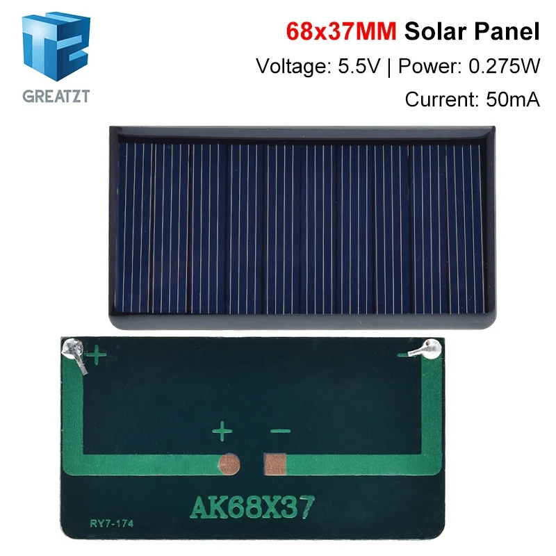 Painéis Solares Policristalinos GREATZT 5.5V 50mA 68x37mm Mini Células Solares Sunpower Painel Fotovoltaico DIY para Carregador de Bateria