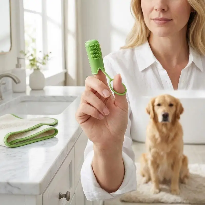 Pet Toothbrush Set Finger Silicone Type for Dog Cat Dental Oral Cleaning Soft Reusable Teeth Care Professional Tool 3pcs