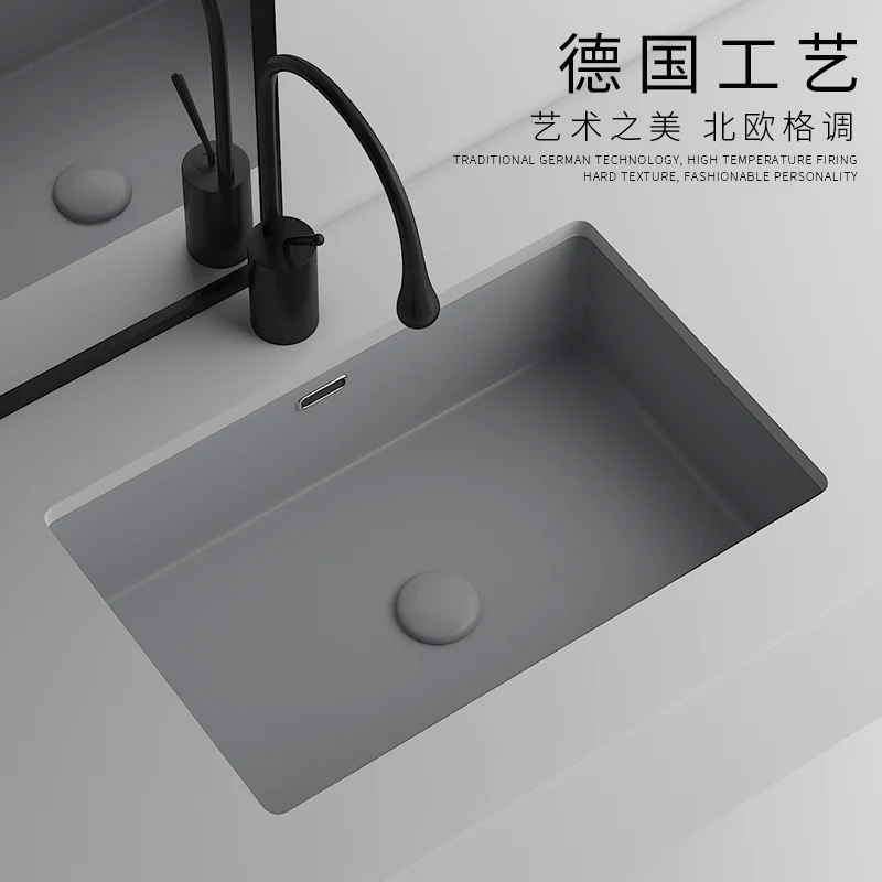 Cement gray matte countertop basin, balcony, ceramic sink, embedded flat bottom