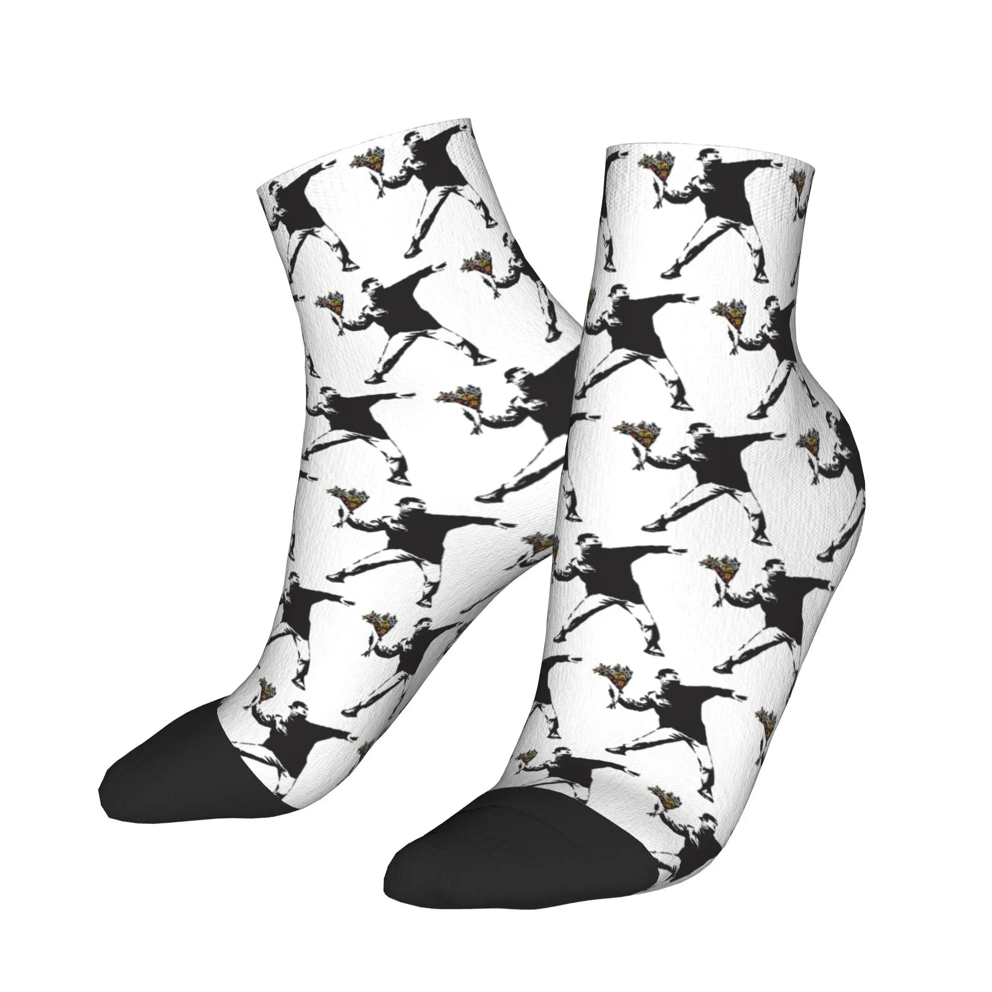 

Banksy graffiti Protest anarchist throwing flowers Thrower Socks Harajuku Stockings All Season Socks Accessories for Man Woman