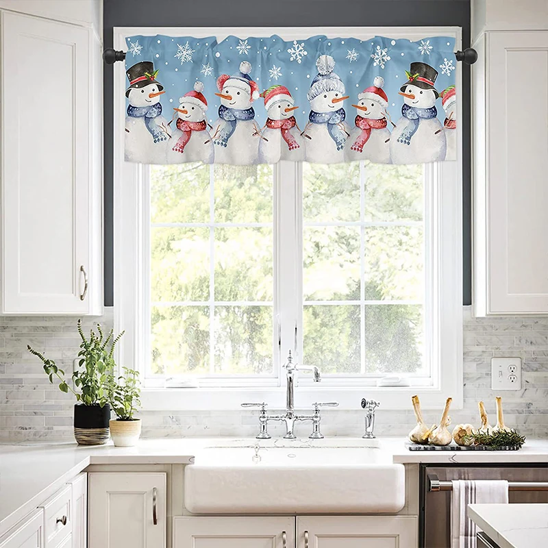 Christmas Window Curtain Partition Short Half Curtain Santa Snowman Christmas Curtains Kitchen Bedroom Bathroom Home Decor