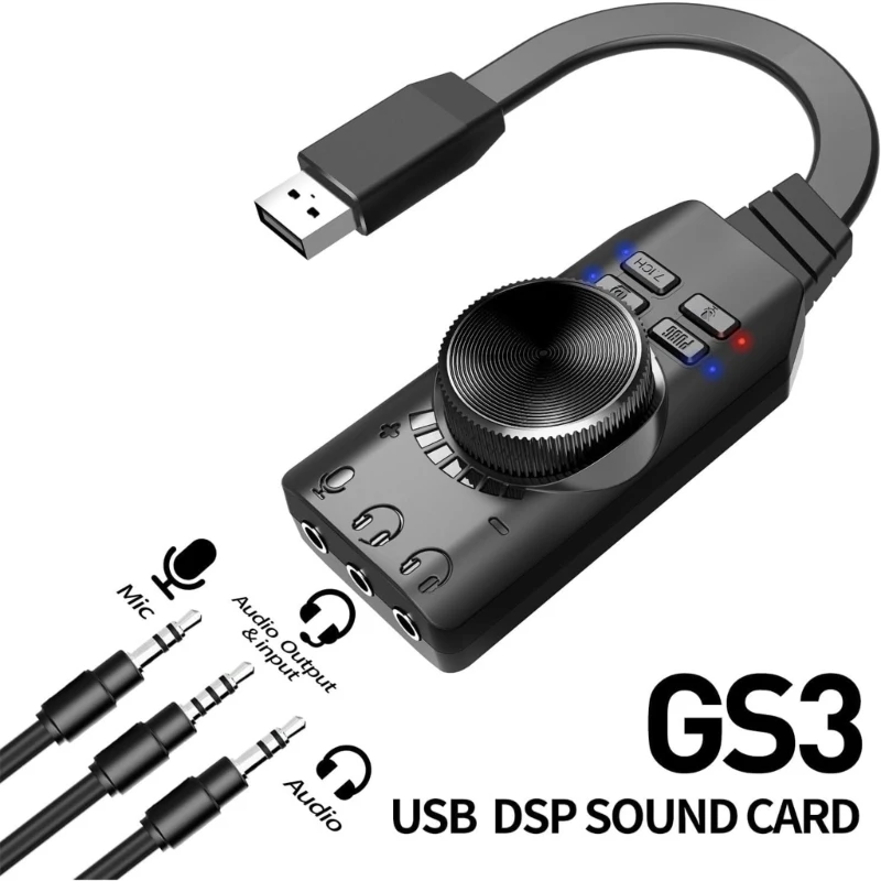 CG USB Sound Card for Gaming Headsets, Virtual 7.1 Experience Immersively Auditory Headsets Sound Adapter