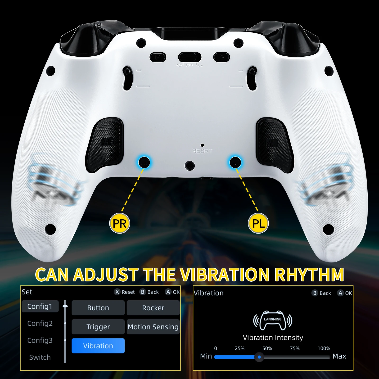 وحدة تحكم ألعاب Hall لأجهزة الكمبيوتر/PS3/Switch/Android/iOS مع شاشة عرض، أعواد القاعة/الزنادات، أزرار خلفية، 5 مستويات Vib، عيار كامل