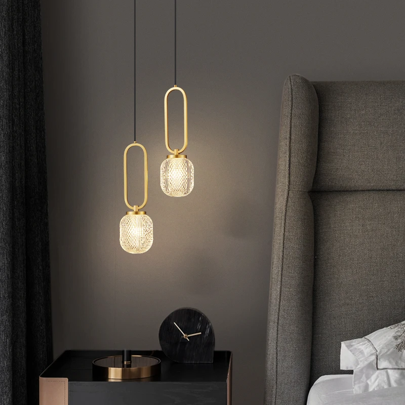All Copper Light Luxury Bedside Chandelier Creative Long-Line Small Pendant Light Nordic Bedroom Modern And Simple Dining Room