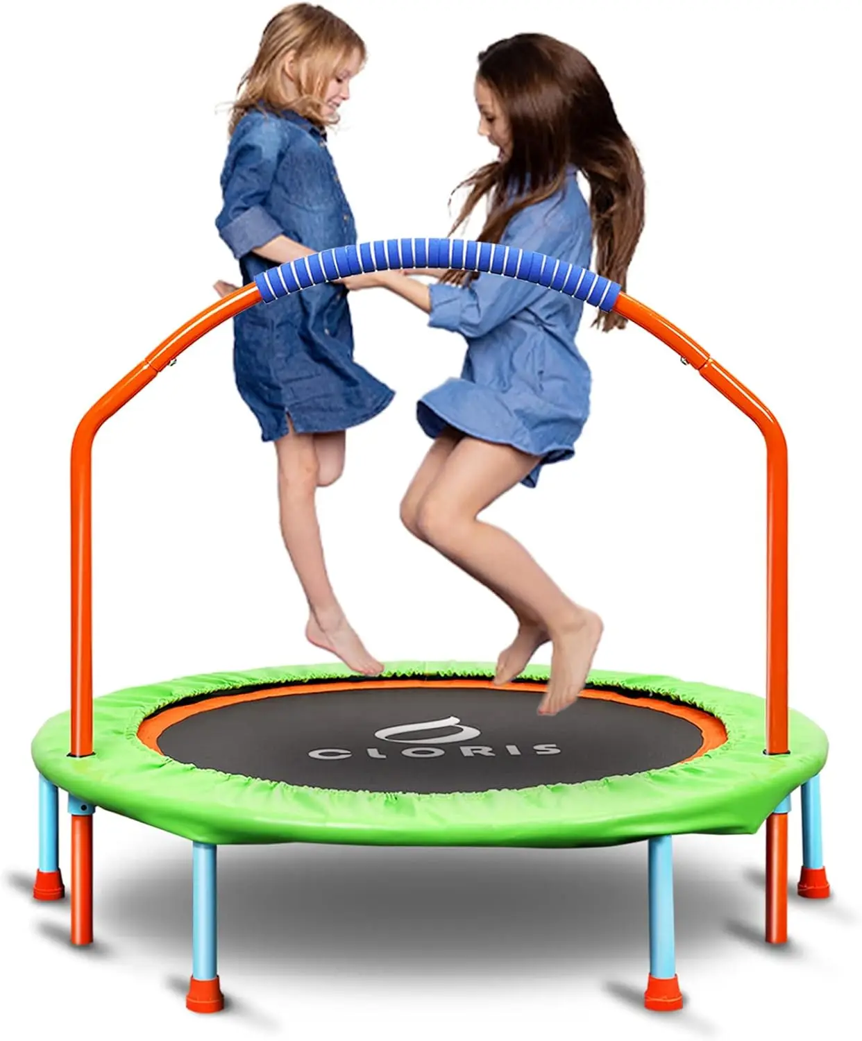 

38in Folding Trampoline Mini Rebounder Fitness Trampoline with Adjustable Foam Handle for Kids/Adult, with safty Padded Cover