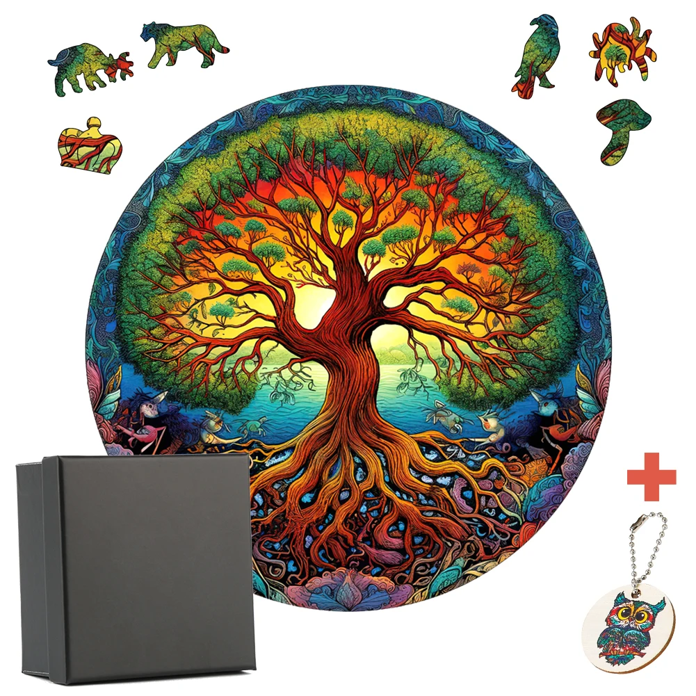 

Mysterious Tree Diy Circle Puzzle Animal Wood Puzzle Toys Oil Painting Effect Wooden Jigsaw Kids And Adults For Home Decor