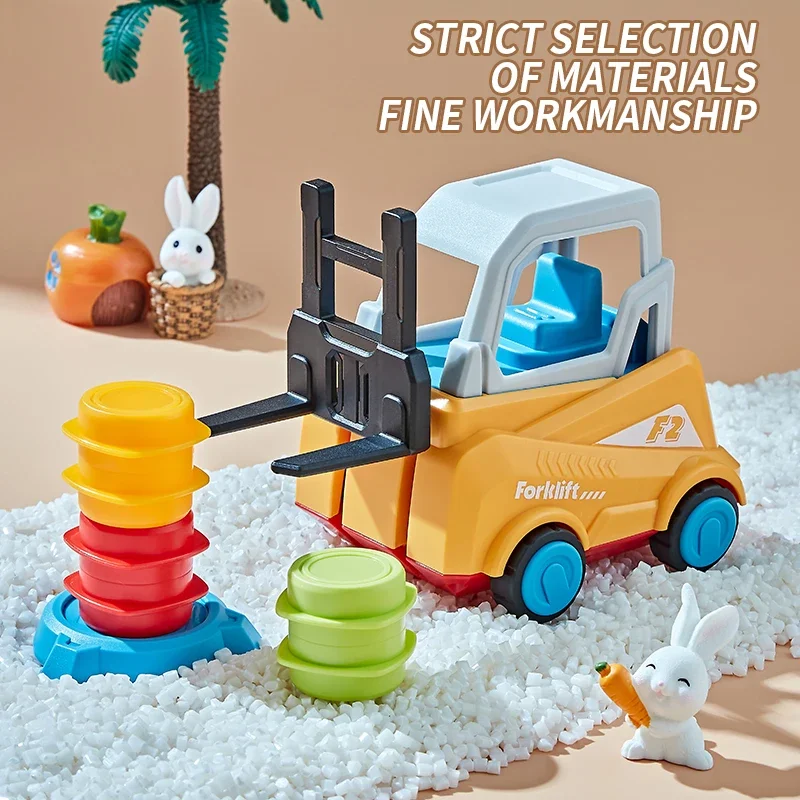 Children's Engineering Truck Forklift Press Shovel Toy Car Suit Education Stacking Toy Board Game for Party Boys Birthday Gift