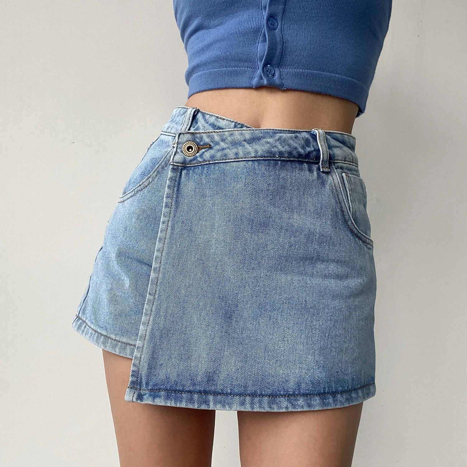 

BERAN Sexy Personali Asymmetrical High Waist Slimming Denim Skirt Skirt orts Anti-Light Walking ort Skirt Pants