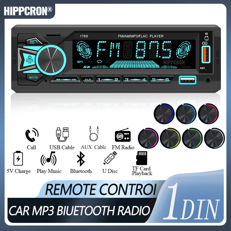Hippcron Car Radio Stereo 1 Din Digital Bluetooth MP3 Player 60Wx4 FM Receiver With Remote Control AUX/USB/TF Card In Dash Kit