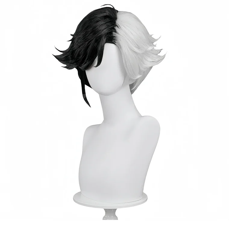 Peluca de Cosplay de Luna Snow para mujer, 30cm, pelo corto blanco y negro, pelucas sintéticas resistentes al calor de Luna Snow, accesorios para disfraz de Halloween