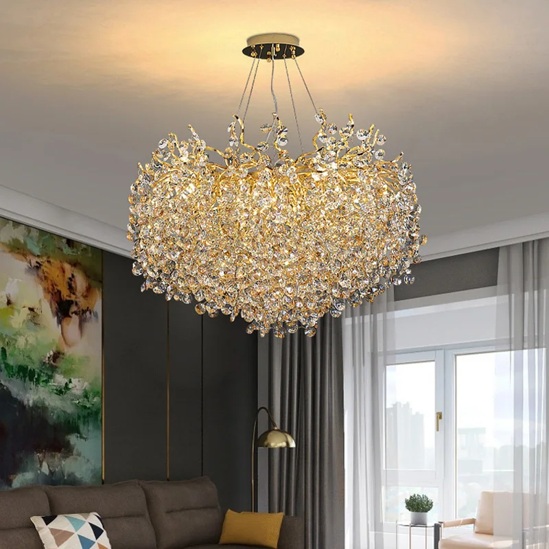 Imagem -06 - Lustres de Cristal de Luxo para Casa Villa Sala de Estar Quarto Decorar Lâmpadas Pingente de Teto Luzes de Suspensão Interior Luminárias