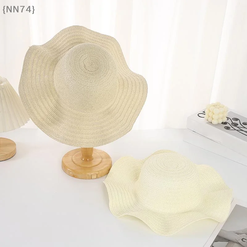【NN74】Summer Beach Wavy Edge Wide Brim Straw Hat For Seaside Vacation Women Outdoor Sun Cap【W4】