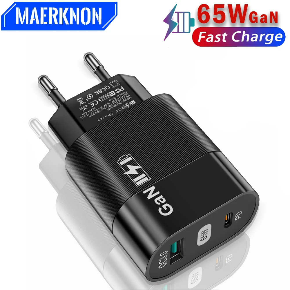 

65W GaN Fast Charger PD USB C Charger Quick Charge For Huawei Samsung Xiaomi iphone Mobile Phone Wall Charger Adapter EU/US Plug