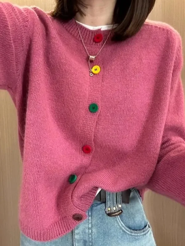 

Loose Fit Knitted Open Cardigan Women's round Ne Sweater Outerwear Soft Cozy Spring Autumn Winter Casual Sle Long Sve