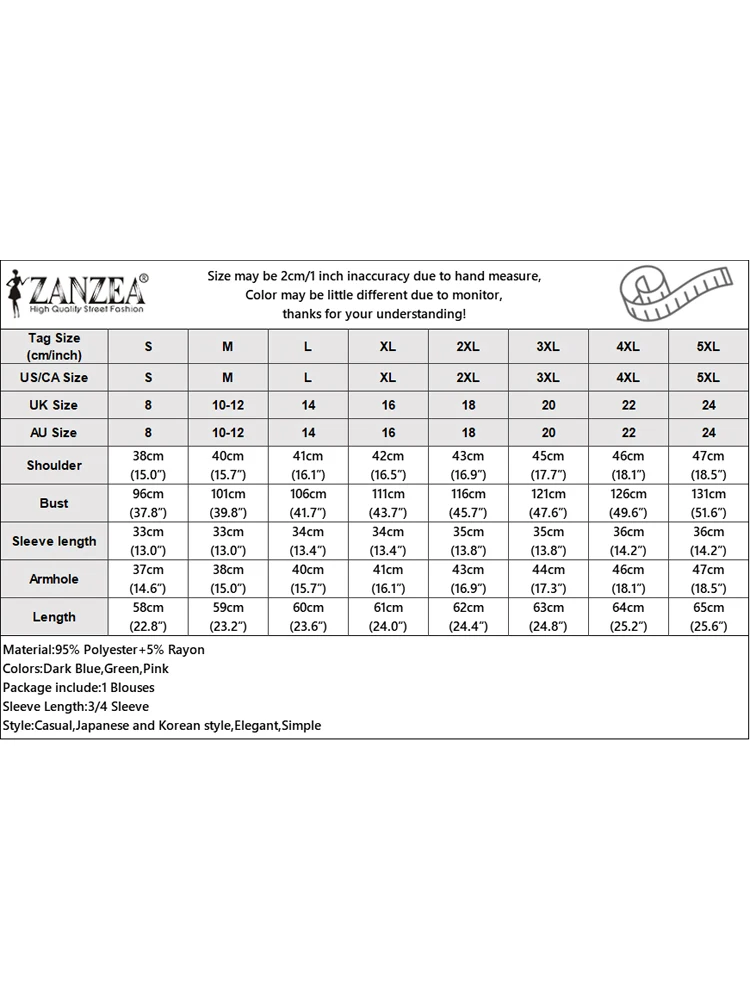 ZANZEA damska koronkowa patchworkowa bluzka koreańska moda Flare 3/4 rękaw tunika elegancka koszula z okrągłym dekoltem Casual luźne topy z guzikami