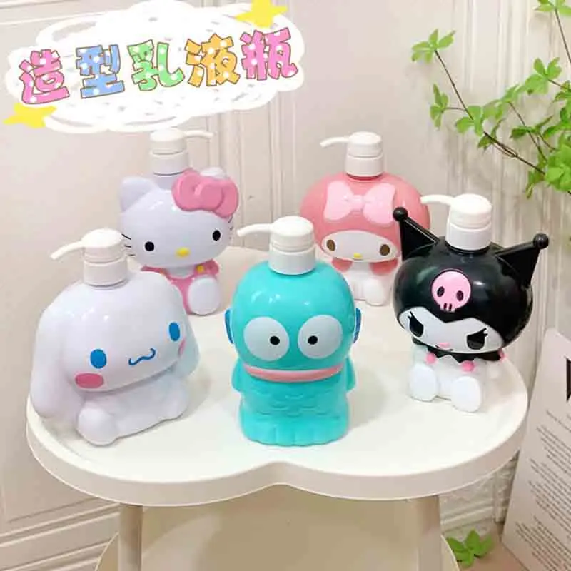 New Sanrio Separate Bottling Cartoon Cute Hello Kitty Melody Cinnamoroll Figure Press-type Large Capacity Shampoo Bath Bottles