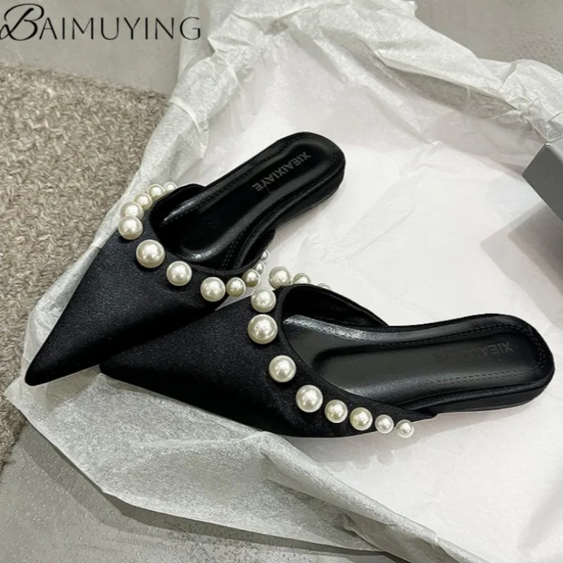 

Fashion Elegant Bead Flats Slippers Womens Pointed Toe Sandals Summer Designer Trend Dress Casual Women Shoes Sandalias De Mujer