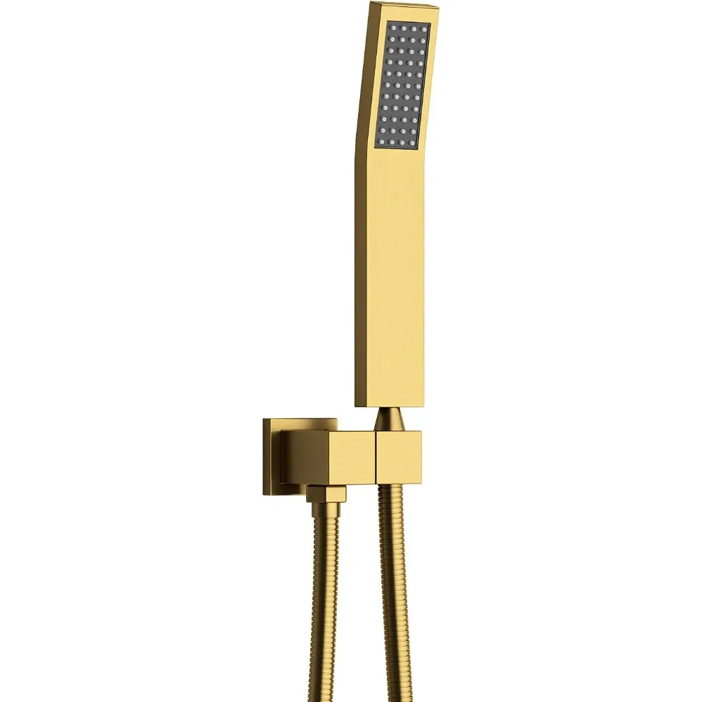 

Hand Held Shower Head Combo Set Square Shower Wand Brushed Gold Solid Brass Shower Head With Adjustable Shower Holder and Hose W