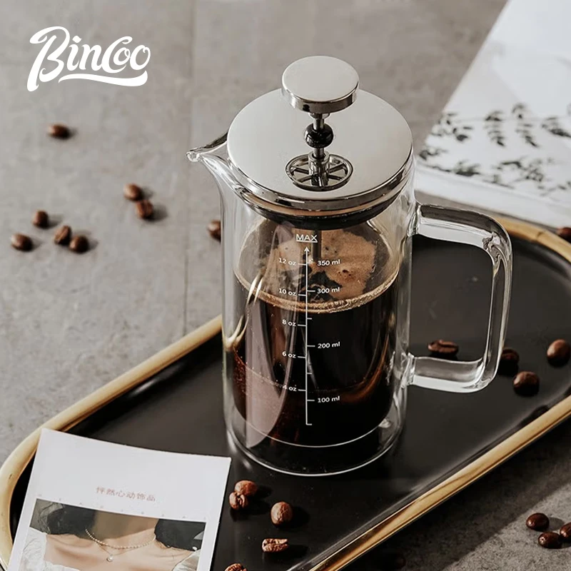 Bincoo Coffee French Press Pot With Filter high borosilicate glass Hand Punch Coffee Pot   Double-Wall Insulated