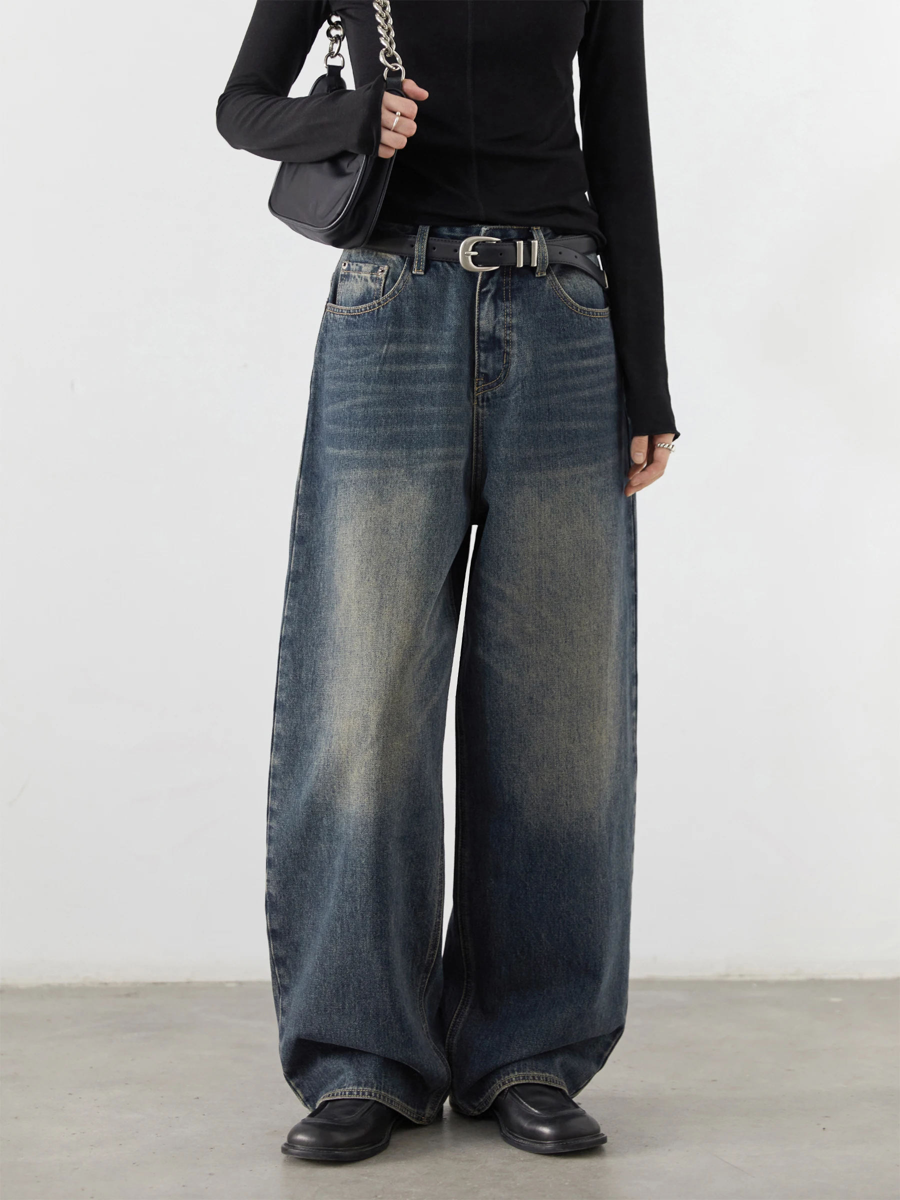 Plus Size Korean Women's Retro Wide-Leg Denim Jeans