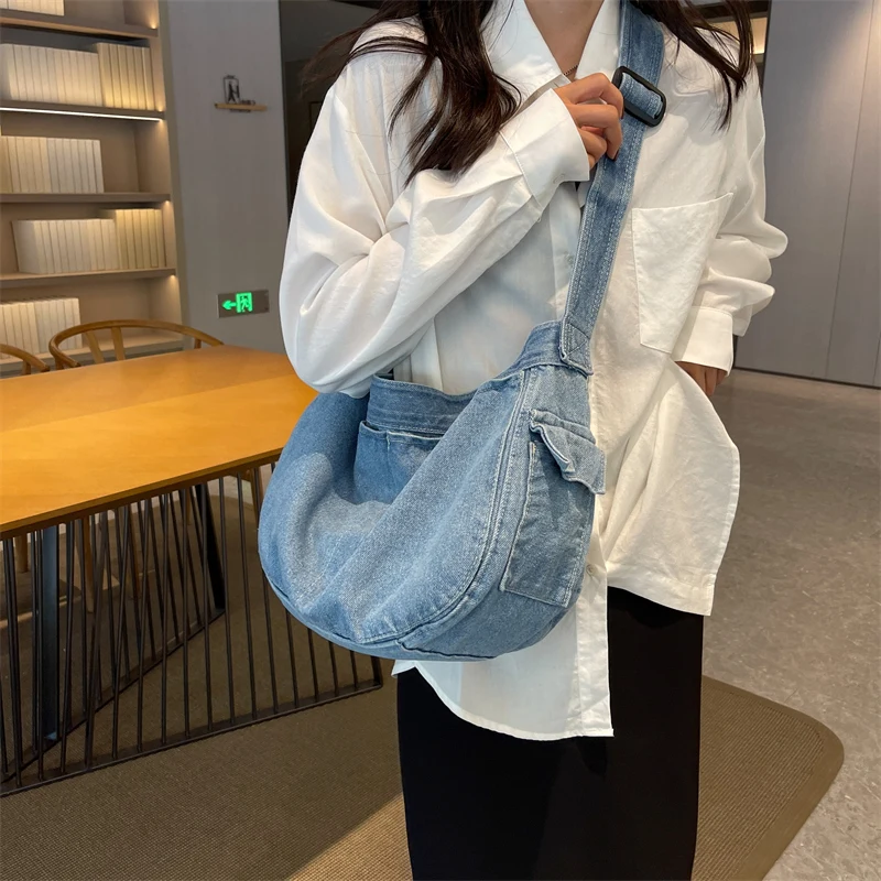 Vintage Denim Hobos Large Shoulder Crossbody Bags for Women Handbags and Purses 2023 New Brand Design Messenger Bags Totes