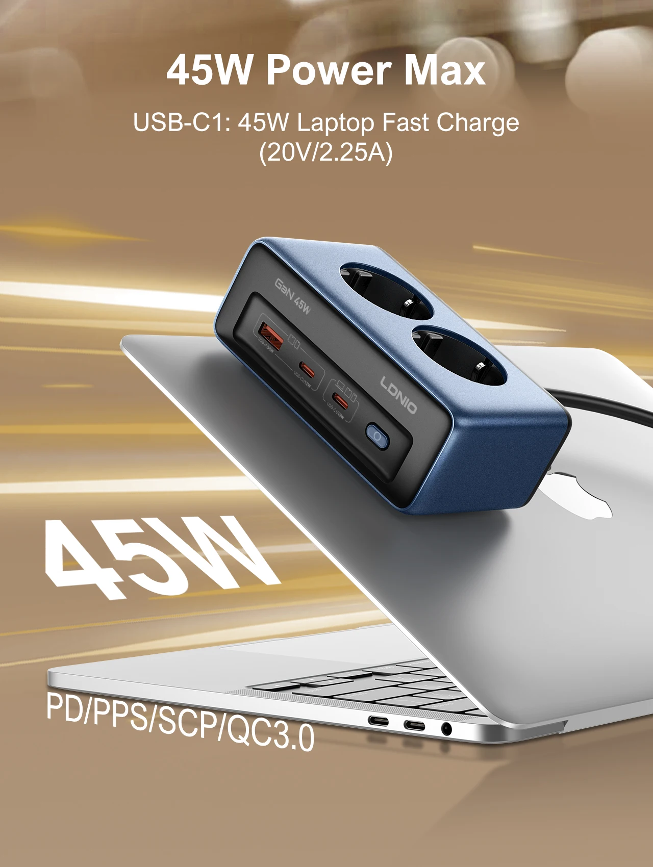 LDNIO Fast Charger Cube Power Strip 2M Electric Extension Power Cord 45W Type C Charging Station Us UK Eu Kr Usb Plug Adapter