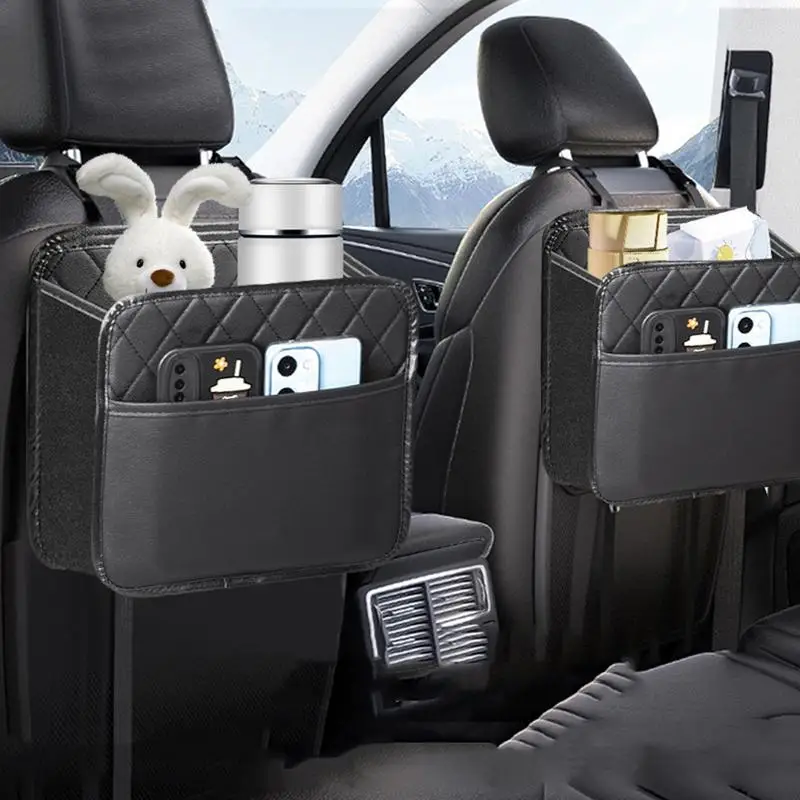 Car Seat Back Organizer Pu Leather Car Seat Storage Bag High-Capacity Multifunctional Organizer With Cup Holders Car Travel