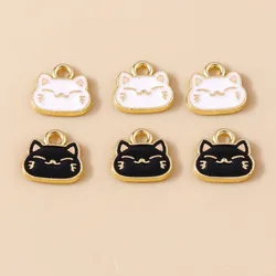10pcs 10*9mm Cartoon Enamel Mini White Black Cat Charm Pendants for Necklaces Earrings DIY Handmade Jewelry Making Accessories