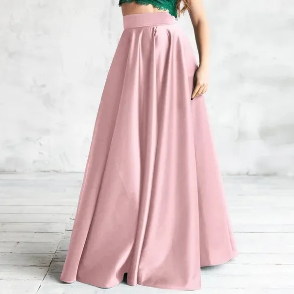 New Women's High Waist Evening Satin Half Skirt Casual Loose A-line Extra Long Half Skirt