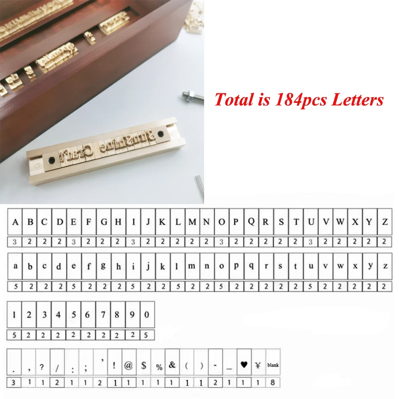 184pcs T-slot Leather Movable Letter Number Stamp Set Alphabet Brass Mold Hot Foil Stamping Machine Initial Letter Custom Logo