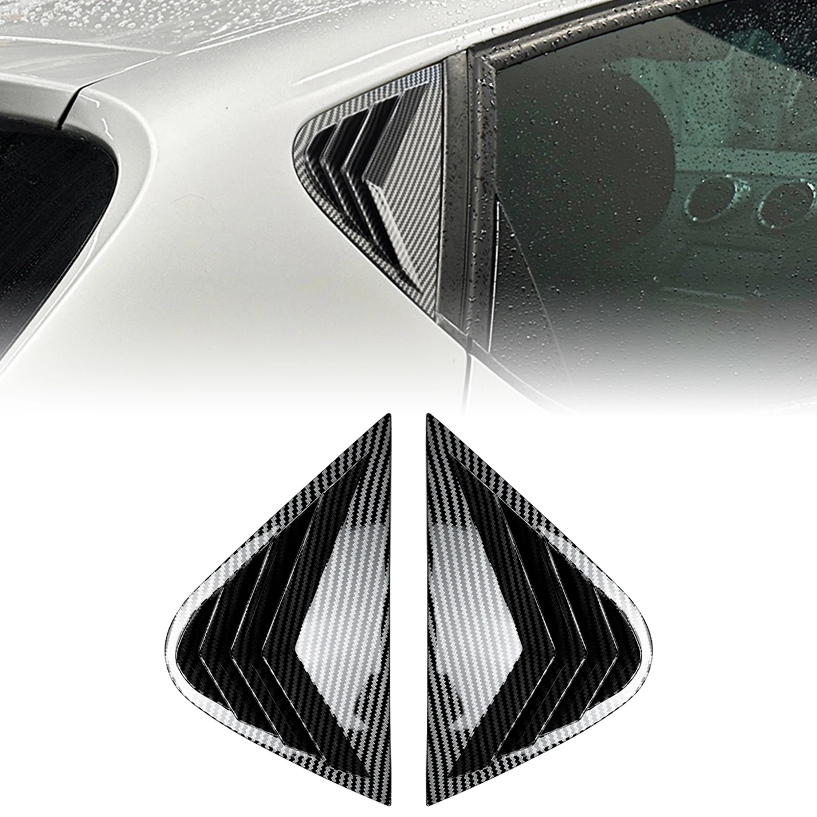 

Для Seat Ibiza MK4.5 2013-2017: Накладки на задние боковые окна (жалюзи) под карбон/глянцевый черный, декоративные накладки на заднее стекло