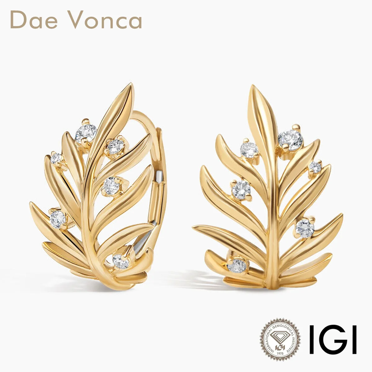 Palm Leaf Lab Grown Diamond Huggie Earrings 9K/14K/18K Yellow Gold DEF Lab Diamond Huggie Hoop Earrings Fine Jewelry For Women