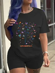 Damska 1-8XL Plus Size Plus Size motyl ilustracja Retro Slim, czarny t-shirt dla kobiet lato luźne rekreacyjne wygodny Top