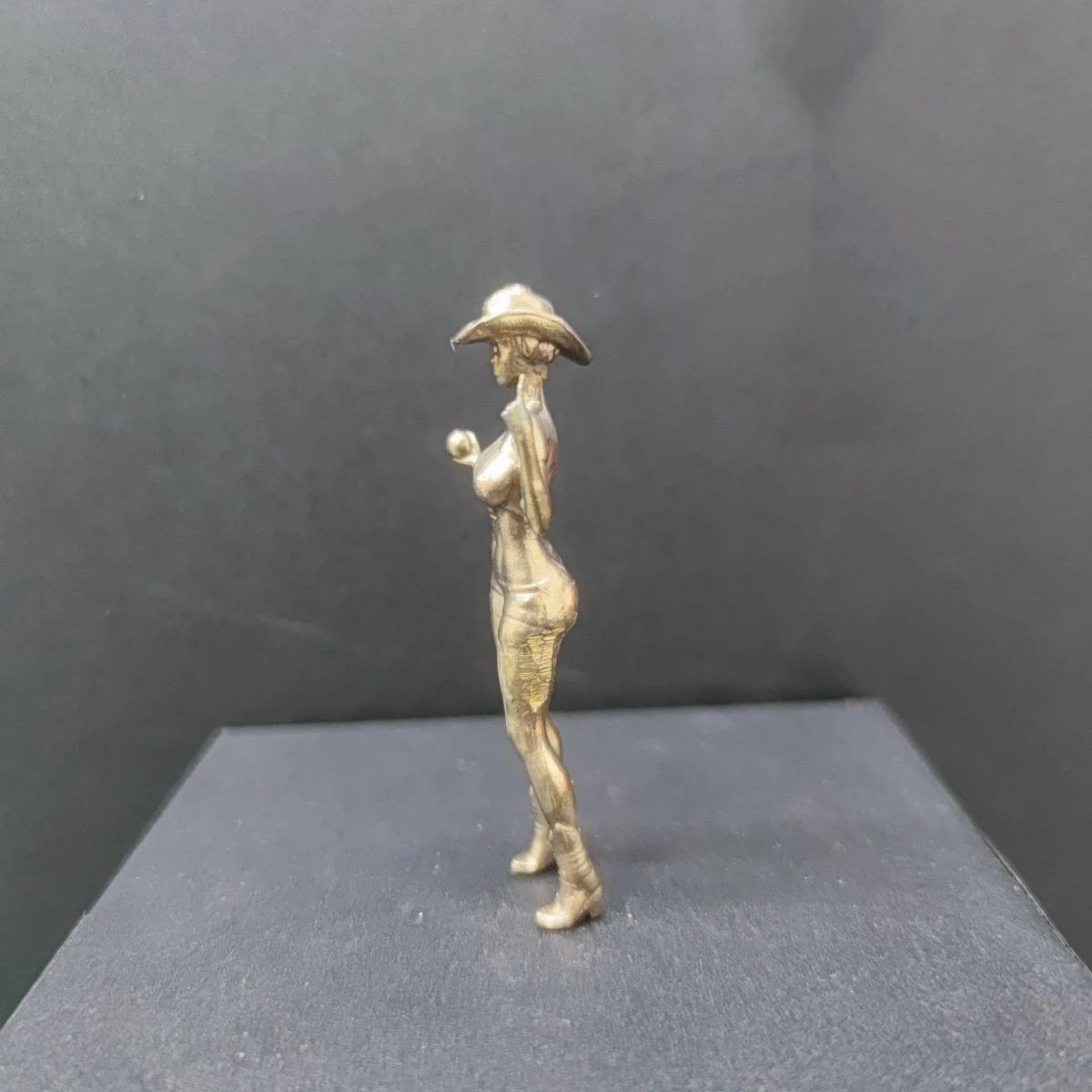 Copper Western Cowgirl Billiard Decorative Miniature Figurine- Handmade Elegant Home Desk Ornament