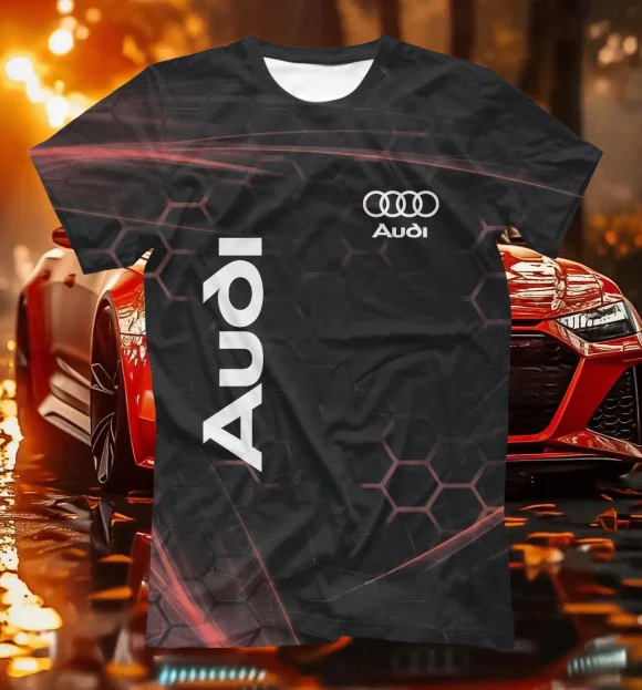 Novedad de verano, camiseta de manga corta con estampado 3D de Audi quattro para hombre, camiseta informal fresca transpirable de secado rápido para MOTO
