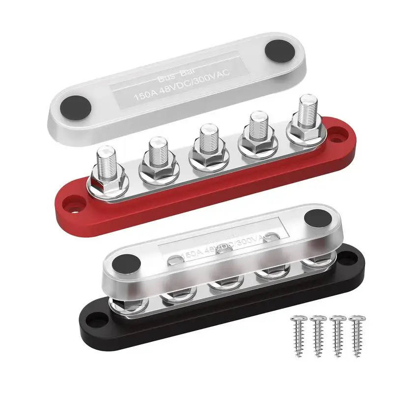 

Power Distribution Block Terminal Studs Bus Bar Marine Bus Bar With Screws Terminals Red & Black Power Distribution Junction